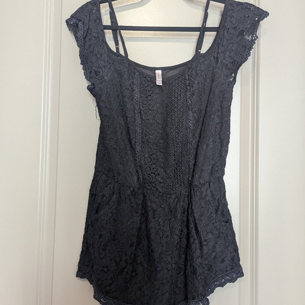 Xhiliration Black Lace Cotton Romper Size Medium